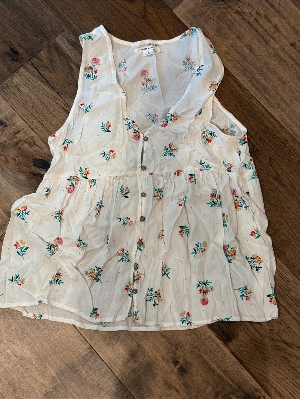 O'Neill White Floral Button-Front Tank Top